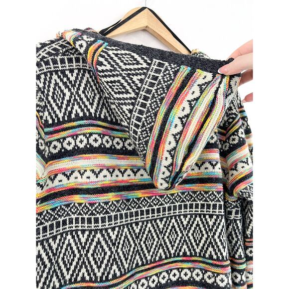 Monteau Rainbow Duster Cardigan Sweater Medium Aztec Southwestern Knit Boho - Picture 4 of 6